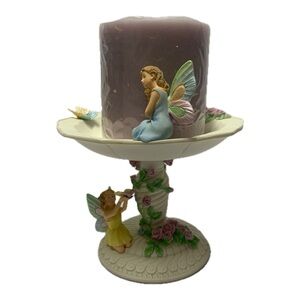 Avon Enchanted Fairy Candle Holder w/ Coordinated Pillar • Floral Fairy Decor
